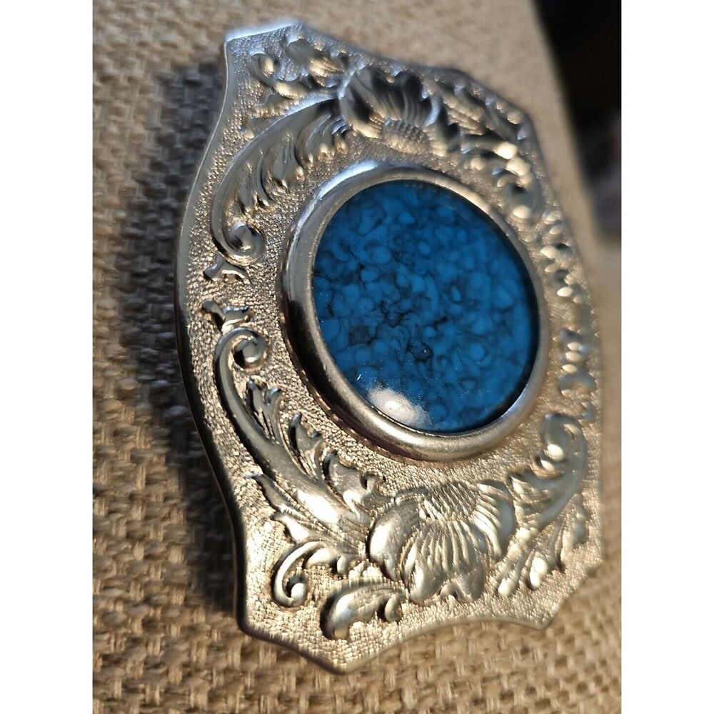 Vintage Metal With Round Turquoise Color Stone Belt Buckle - Picture 4 of 5
